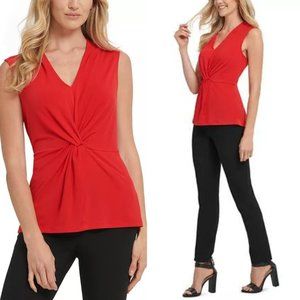 DKNY || NWT || Women's Twist-Front Sleeveless V-Neck Top || Red